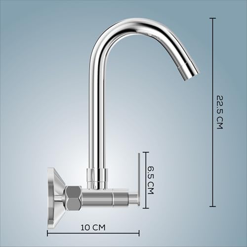 Image of Gloxy Premium Brass 2 in 1 Wall Mounted Sink Mixer with 360 Swivel Spout - Nano Lever Kitchen Sink Mixer with Chrome Finish - Hot & Cold Water Mixer for Bathroom & Kitchen Sink - 10 Years Warranty