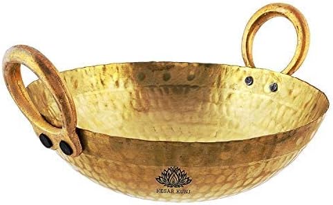 KESAR KUNJHeavy Weight Brass Pital Kadhai kadai (Gold, 10 x 10 x 3.5 Inches, 2500 ml