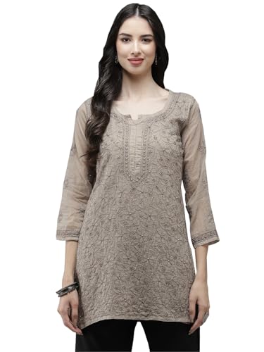 Image of Ada Hand Embroidered Lucknowi Chikankari Kota Top for Women A911184