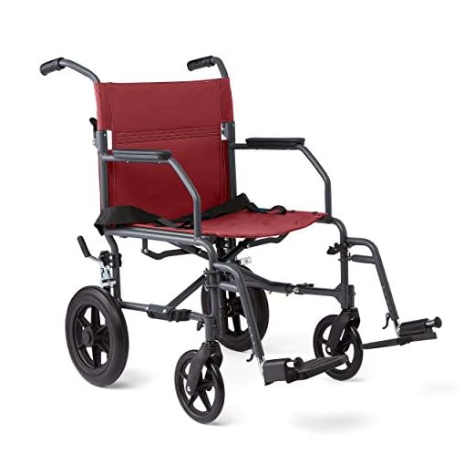 Medline Transport Wheelchair with Lightweight Steel Frame, Microban Antimicrobial Protection, Folding Chair is Portable, Large 12 inch Back Wheels, 19 inch Wide Seat, Red