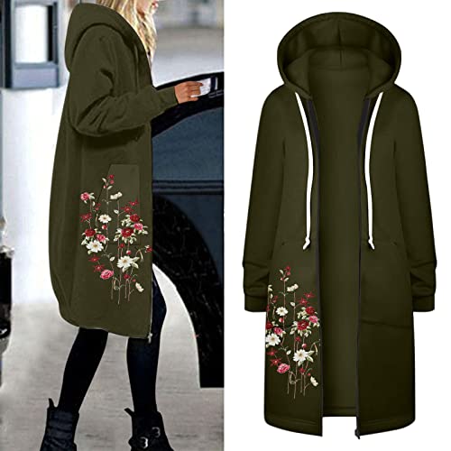 Womens Outerwear Women's Casual Coat Floral Printing Coat Top Casual Zipper Hooded Jacket Splicing Fleece Outwear Women #TOP4