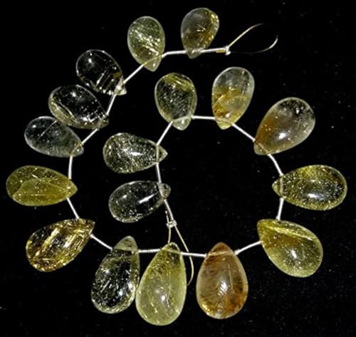 Quartz rutilé doré perles de poire lisses haut de gamme pour création bijoux de luxe - 2