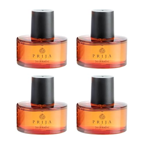 Prija Jus d'Ambre Eau de Toilette, Notas Cítricas Frescas con Nuez Moscada Especiada, Fragancia Lujosa Unisex para Energía y Fuerza 4 x 50ml