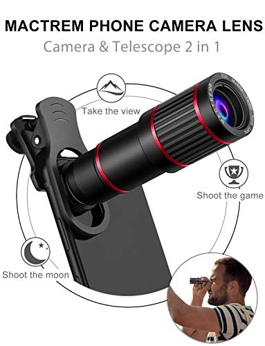 MACTREM Phone Camera Lens Phone Lens Kit 4 in 1, 20X Telephoto Lens, 205° Fisheye Lens, 0.5X Wide Angle Lens & 25X Macro Lens(Screwed Together), Compatible with iPhone 8 7 6 6s Plus X XS XR Samsung - Thumbnail 3
