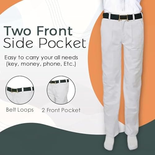 Image of White Cotton Trousers for Kids, Regular Fit