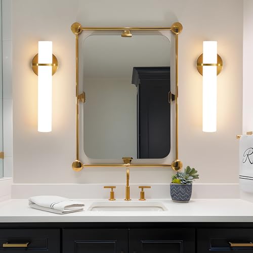 Image of AIJIASI Wall Sconces - 15 inch Gold Wall Sconces Set of Two Modern Bathroom Sconce 15W Dimmable LED Wall Sconce Light with Acrylic Lampshade, Bathroom Vanity Light for Mirror Living Room Hallway 3000K