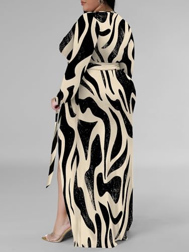 Image of PinkPatty Women's Plus Size Long Sleeve Maxi Dress Casual V Neck Slit Tie Waist Wrap Dresses for Party Cocktail