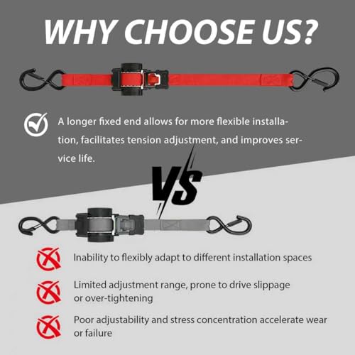 Image of Retractable Ratchet Straps 1 inch x 13Ft, Heavy Duty Self Retracting Tie Down Straps, 1800lb Break Strength Auto Retract Cargo Straps for Truck, Trailer, Motorcycle, ATV, UTV, (Red, 2 Pack)