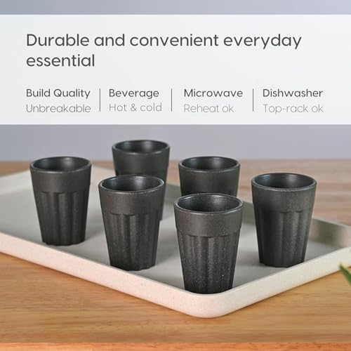 Image of Set of 6 Eco-Friendly Cutting Chai Cups | 100ml Reusable Coffee & Tea Cups | Rice Husk & Bamboo Fiber | Microwave & Dishwasher Safe | Hot & Cold Beverages (Charcol Color)