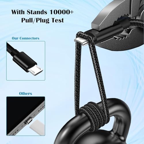 World biz Micro USB Cable, 3M Micro USB Android 3.1A Fast Charger Cable Nylon Braided USB Micro Cord Compatible for Samsung S7/S6,Kindle Fire,Tablets,PS 4 Controller, Android Devices (Black)