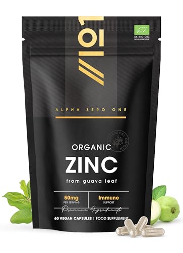 Organic Plant Zinc 50mg – 100% Plant Based (Guava Leaf) - 60 Vegan Capsules – Resealable and Recyclable Pouch by Alpha01
