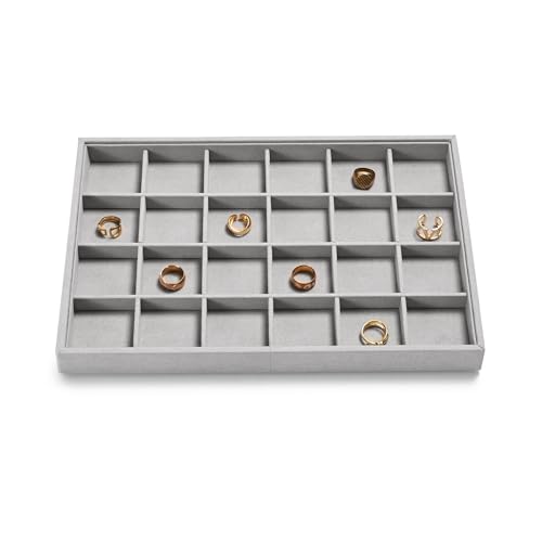 24 Grids Jewelry Tray Earring Organizer Tray Ring Earrings Holder Jewelry Drawer Organizer Storage Display Holder (Grey)