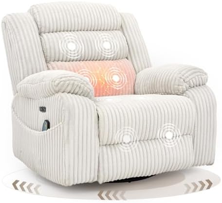 Power Swivel Rocker Recliner Chair for Adults with Massage and He...