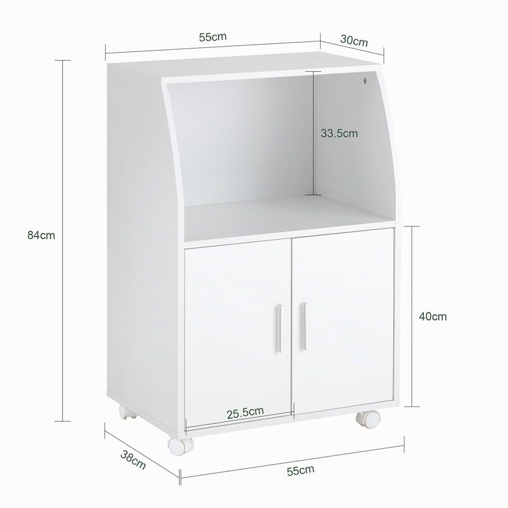 SoBuy Mobile Cucina Salvaspazio con Ante e Ripiano Regolabile – Carrello con Ruote Compatto per Microonde, Stampa o Caffè – Credenza Cucina Moderna Bianca 92x59x40 cm FRG241-W
