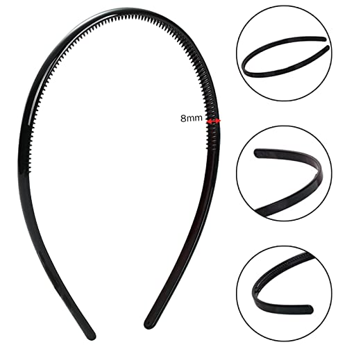 Foto von 10 Stück Kunststoff Stirnbänder 8mm Schmale Zähne Kamm Dünne Haarbänder Schwarze Haarschmuck DIY Haarbänder für Kinder Damen Männer