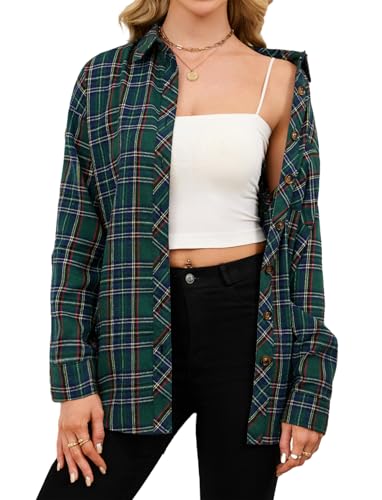 Image of Lacozy Womens Buffalo Plaid Flannel Shirt Long Sleeve Collar Button Down Blouses Tops