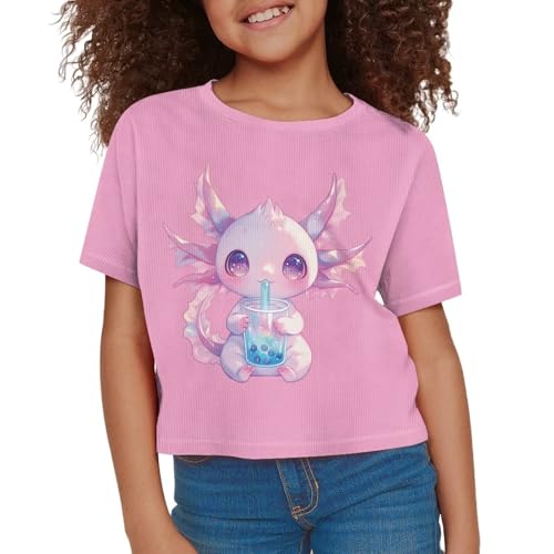 Image of Girls Fashion Crewneck Tee Shirts Casual Short Sleeve Crop Top Summer Outfits 5-14 Year