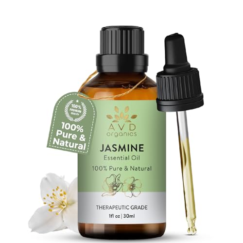 AVD ORGANICS Aceite esencial de jazmín - Aceite de grado terapéutico de aromaterapia premium para jabones, velas, fragancia para el hogar Acetite para difusor - 1 fl.oz, 30 ml, 1 Unidad (Paquete de 1)