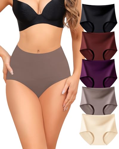 Levao Bragas Sin Costuras Mujer, Braguitas Cintura Alta Culotte Invisibles Suaves y Cómodas Calzoncillos Hipster Ropa Interior Pack De 5(S-XXL)