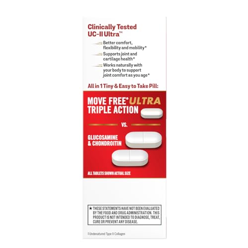Image of Move Free Ultra Triple Action Joint Support Supplement - Type II Collagen Boron & Hyaluronic Acid - Supports Joint Comfort, Cartiliage & Bones in 1 Tiny Pill Per Day, 30 Tablets (30 servings)*