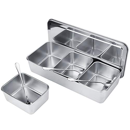 La Mejor Recopilación de Salsera los mejores 10. 43 3 rejillas Caja de condimentos de acero inoxidable Contenedores de almacenamiento de condimentos Tarro de especias Juego de contenedores de cocina con cucharas Utensilios de cocina