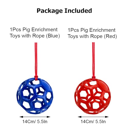 Image of 2Pcs Pig Enrichment Toys, Treat Ball Toy for Mini Pigs and Farm, Hanging Chew Ball Enrichment Toy with Rope for Pigs to Play with