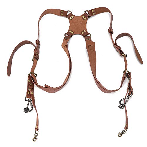 BWLZSP Correa de Doble Hombro para cámara, Correa de cámara de Cuero, Correa de arnés de Doble Hombro, Accesorios de fotografía para cámaras DSLR para la mayoría de Las Personas(marrón) Cover