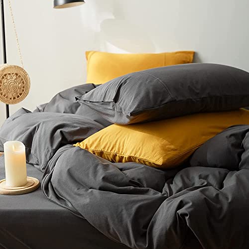 Lifetb Charcoal Grey Duvet Cover Queen Size Jersey Knit Cotton Duvet Cover Solid Grey Comforter Cover Modern Soft Knitted Cotton Bedding Cover Dark Grey Duvet Quilt Cover Men Boy Adults Bedding Set #TOP4