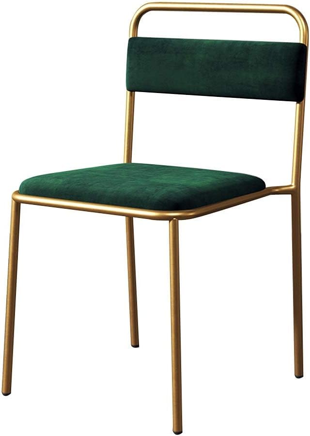 Chaise en velours avec dossier vert et pieds en fer forgé noir
