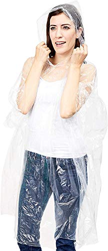 Juvale Rain Ponchos for Adults - One Size (50 x 39.4 In) Hooded Plastic - 5 Vibrant Colors - 20-Pack Disposable Ponchos Family Pack for Camping, Hiking & Travel
