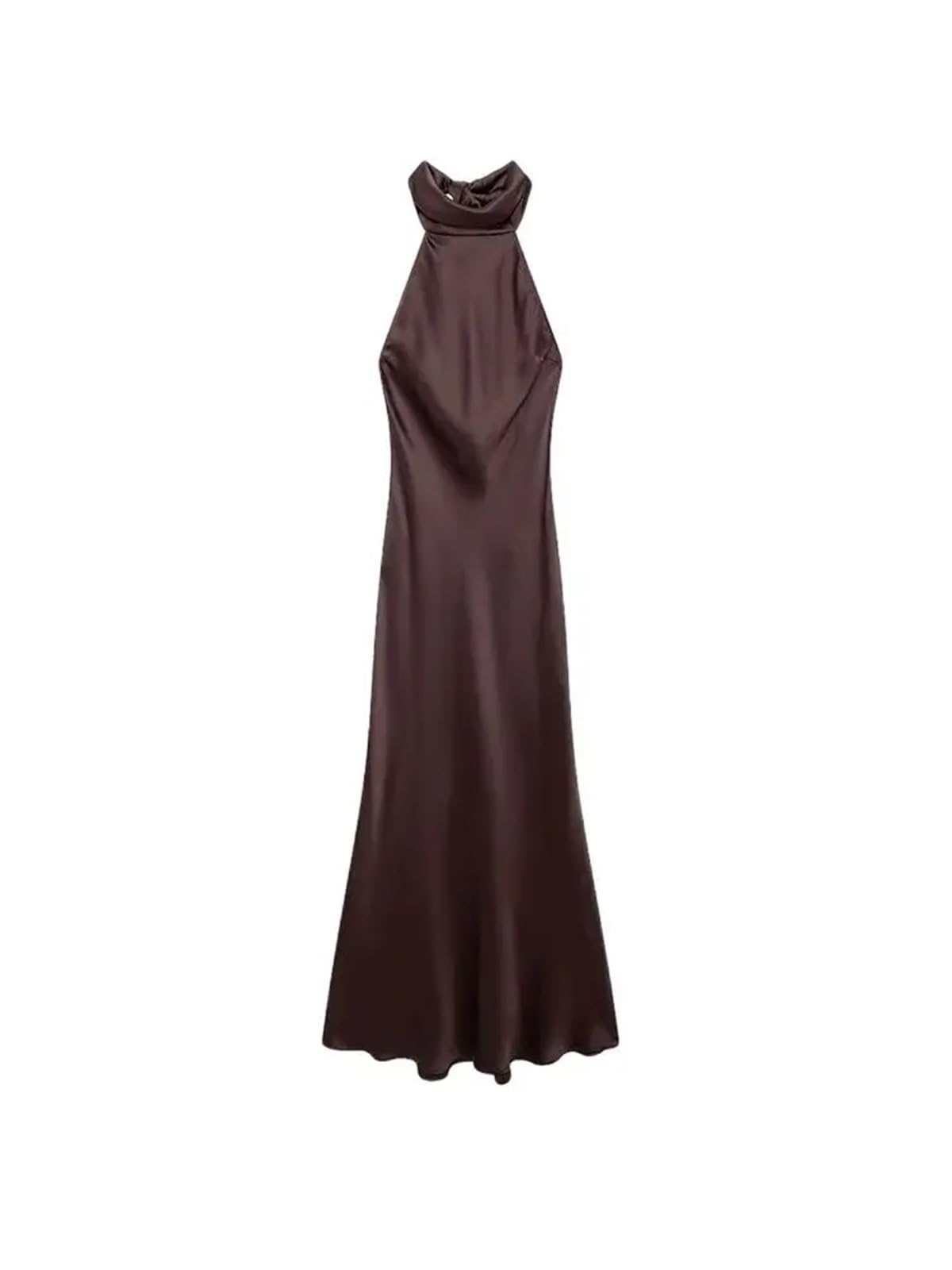 Abiti Spalline Abito Lungo da Donna in Raso con Scollo all'Americana, Senza Schienale, con Fiocco, Cerniera Posteriore, Abiti da Donna