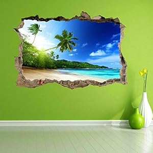 3D-look muur sticker Beach Sunset muur doorbraak muurschildering sticker sticker muur sticker 55x83cm