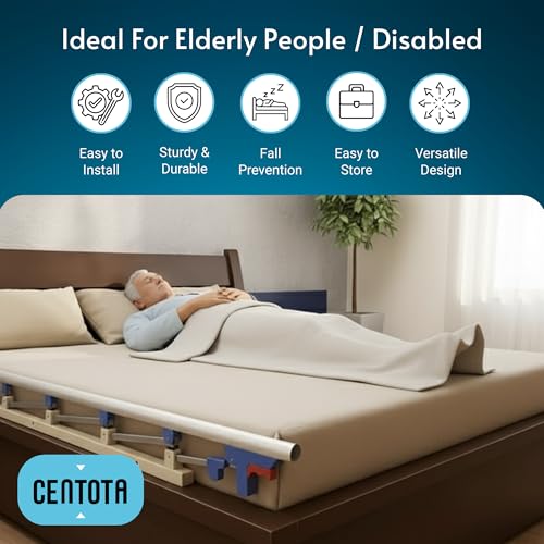 Image of Adjustable Bed Rail for Elderly Person at Home - Heavy Duty Hospital Bed Guard with 6 Steel Bars | Collapsible Safety Rail | No Drilling Required | Soft Closure | One Side Only | 55.5x14 Inch