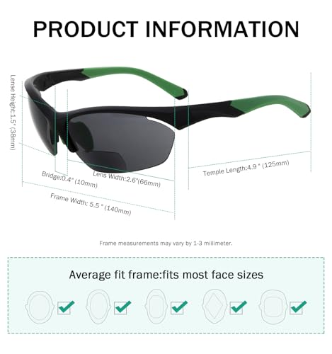 Image of Eyekepper Bifocal Sunglasses for Women Men, Rectangular Frame | Outdoor Sports Bifocal Reading Sunglass, with Readers Built in, Mens Tinted Sun Reader Bifocals, Ladies Cheater,Wrap Half Rim