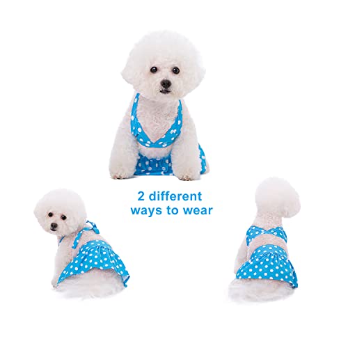 Image of Dog Bikini Swimsuit Summer Puppy Bathing Dress Beach Clothes Cat Costume for Puppy Dog Cat (L, Blue Polka dots)