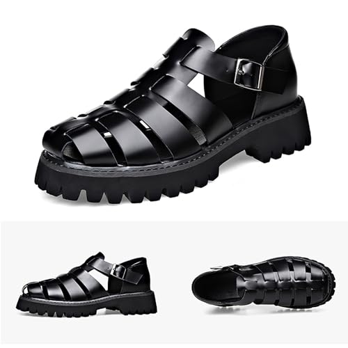 Men's Genuine Leather Platform Fisherman Sandals With Adjustable Ankle Buckle Closed Toe Anti-Slip Lug Sole Water Shoes Walking Driving Sandals4
