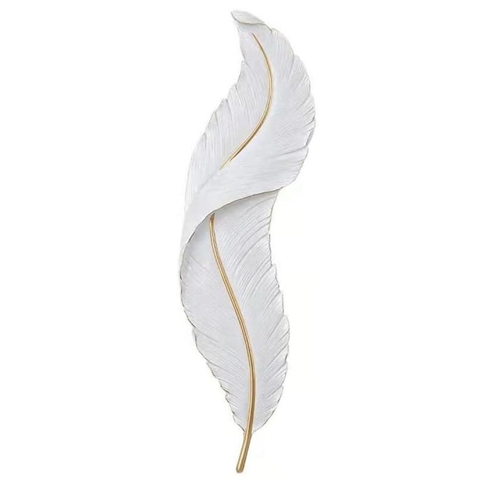 OZBMA Creative Feather Shape Wall Light White Resin Sconce LED Dimmable Lamp for Living Room Bedroom Hallway Dining Staircase(91cm/35.8inch)