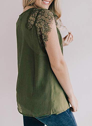 Blusas regatas femininas de renda, folgadas, casuais, sem mangas, gola em V, Dark Green, L