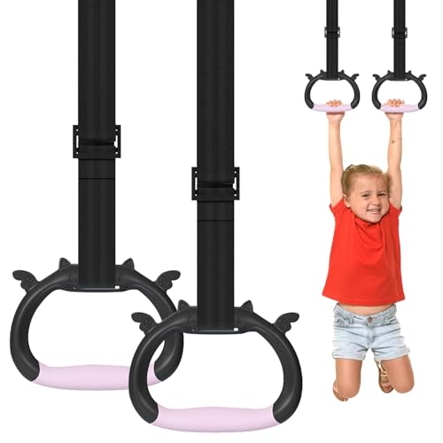 Grapelet Set di anelli da ginnastica per bambini, attrezzatura da palestra a casa, cinghia regolabile per allenamento della forza, anelli per allenamento fisico (nero e rosa)