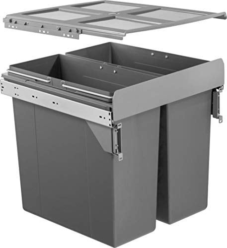Handle & Home 500mm 68L Dark Grey Soft Close Side Mounted Bin (2x34L) | Anthracite | Under Kitchen Counter