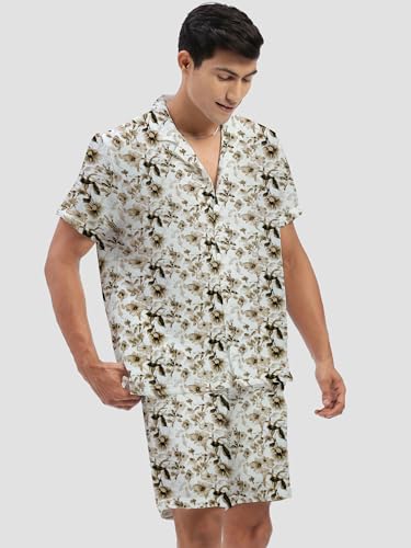 Image of Amazon Brand - Anarva Mens Camouflage Printed Co-ord Set | Half Sleeve Shirt and Shorts Set | Casual Summer Outfit for Beach, Travel, Vacation -