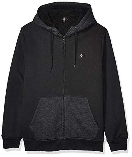 Volcom Men's Single Stone Lined Hooded Zip Fleece, Black, Medium