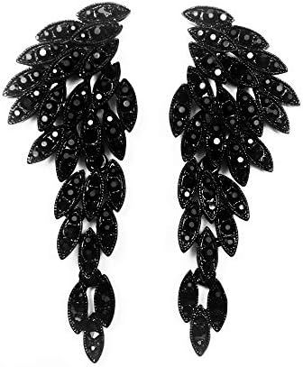 Les Boh魩ens Black Angel Wings Eagle Wings Rhinestone Statement Earrings Dangling Earrings Wedding Bridal Prom Chandelier Long Drop Earrings for Women (Black Without Card/Envelope)