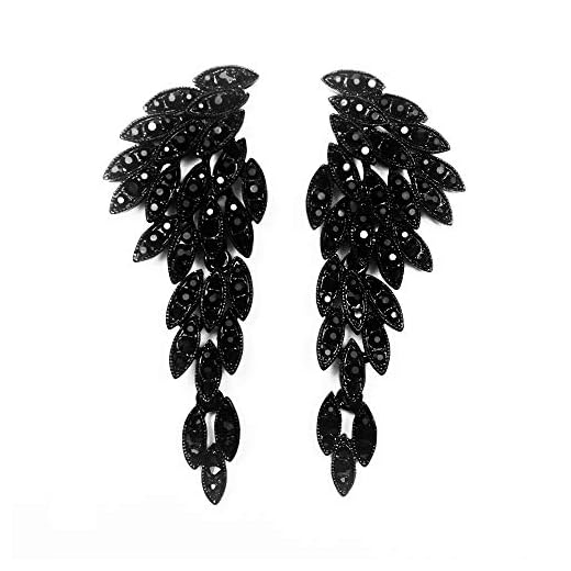 Les Boh魩ens Black Angel Wings Eagle Wings Rhinestone Statement Earrings Dangling Earrings Wedding Bridal Prom Chandelier Long Drop Earrings for Women (Black Without Card/Envelope)