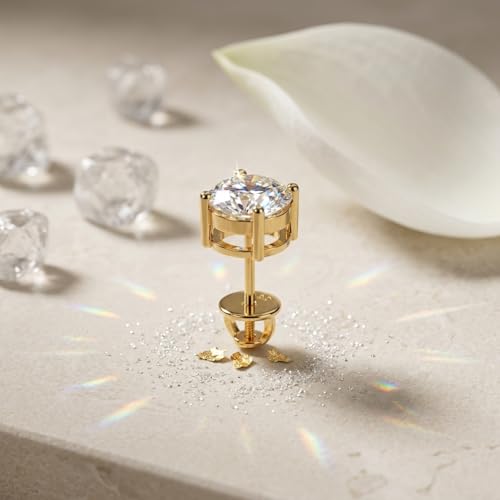 Image of Single Stud For Men & Boys | Gold Plated Pure 925 Sterling Silver Earring | 6mm X 6mm Round Shaped Gemstone Single Screwback Stud | Gift for Men & Boys | Model ERSMY00935