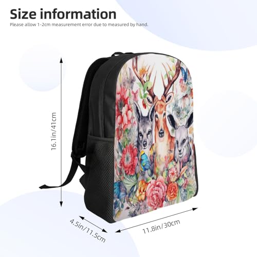 Travel Unisex Backpack Deer Wolf Kangaroo Floral 16Inch Durable Backpack Gym Casual Daypack for Women Men Gift4