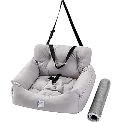 MoonxHome Dog Car Seats for Small Medium Dogs, Waterproof Puppy Car Seat Pet Safety Car Seat, Pet Booster Seat with Storage Pocket and Clip-On Safety Leash for Small Dogs or Cats Light Grey Medium Cover