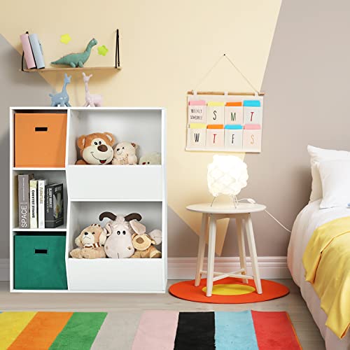 Costzon 5 Cubbies Kids Toy Storage Organizer With Bookcase, Children Bookshelf And Toy Storage Bins For Toddlers, Wooden Storage Cabinet For Play Room Living Room Nursery Daycare (White) #TOP1