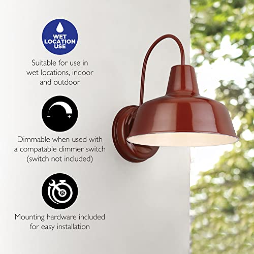 Image of Design House Mason Farmhouse Gooseneck Barn Light, Outdoor Exterior Porch or Patio Wall Light Fixture, Rustic Red, 8 Inch Diameter, 1-Pack, 520559 | Wall Mount, Modern Farmhouse, Steel, Lighting, 520559