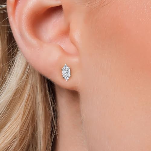 Gem Stone King 14K White Gold 8X4MM Marquise Cut Gemstone Birthstone Double Notch Stud Earrings | Gold Earrings For Women Men3